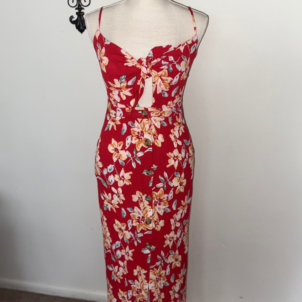 MIMI CHICA Floral Button Front Midi Dress